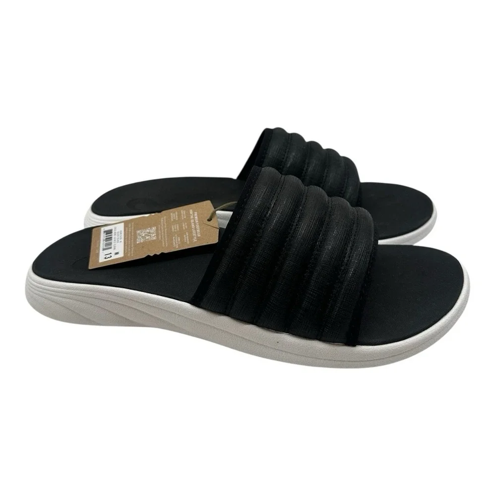 Olukai Komo Slides Men's Size 13 Black White Cushioned Beach Sandals Slip On NWT